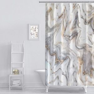 Shower Curtain Marble Ink with Hooks 72'' x 72''